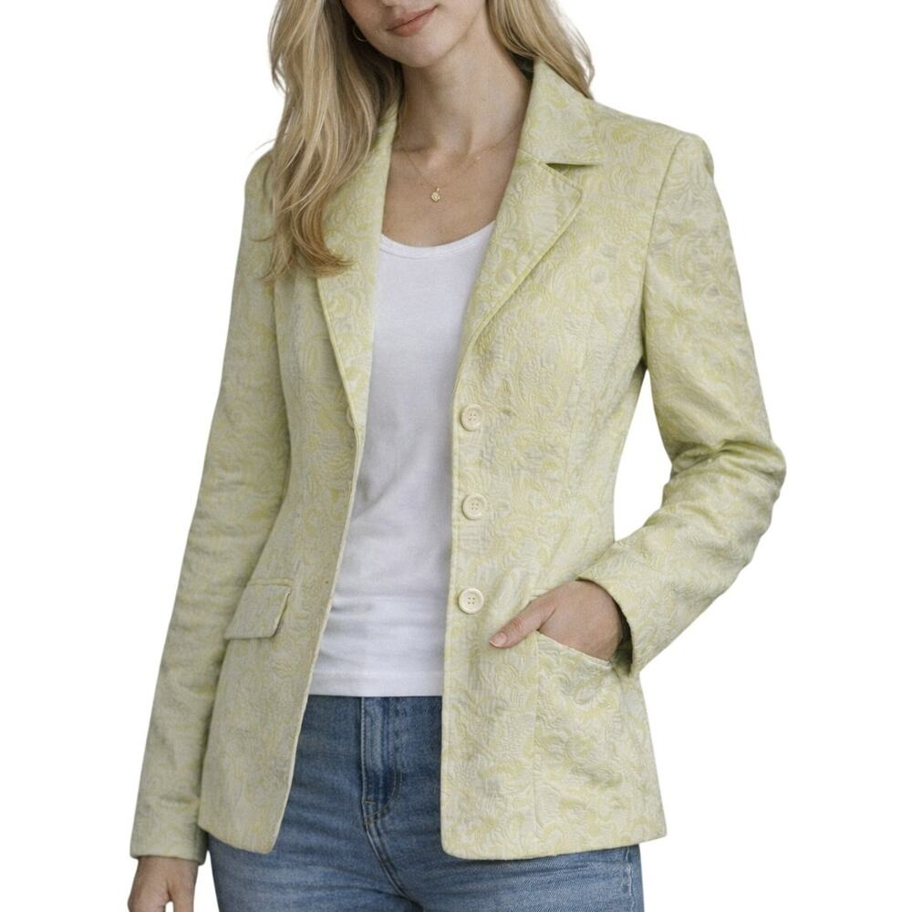 GNW Coat Lime Green Floral Jacket Womens Small Holiday Office Formal Cottage